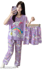 Imported cotton blend 3PC summer nightsuit set, printed net pattern in M and L sizes, suitable for warm nights